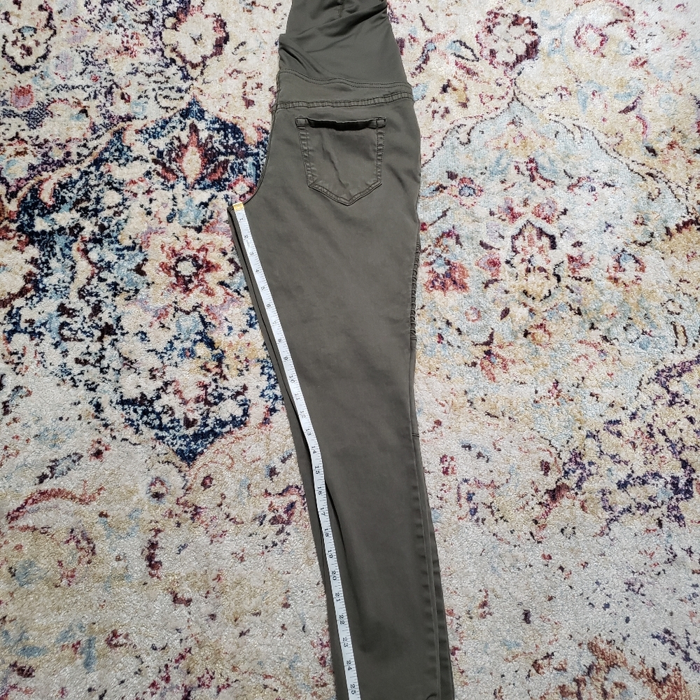 Isabel Maternity Full Panel Crossover Moto Jeggings Olive Green Size 2 - Picture 4 of 10